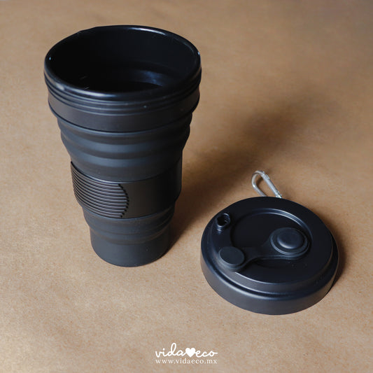 Vaso plegable reutilizable tipo con llavero 550ml black